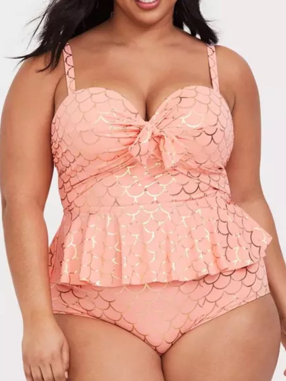 Torrid Midkini Coral Rose Gold Mermaid Two Piece Swimsuit Lightly Lined Bikini